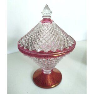 Vintage Westmoreland Glass Ruby Red & Clear English diamond Hobnail Compote